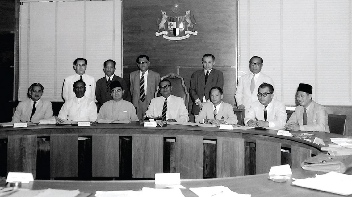 Tunku Abdul Rahman Putra with his first Cabinet after Independence