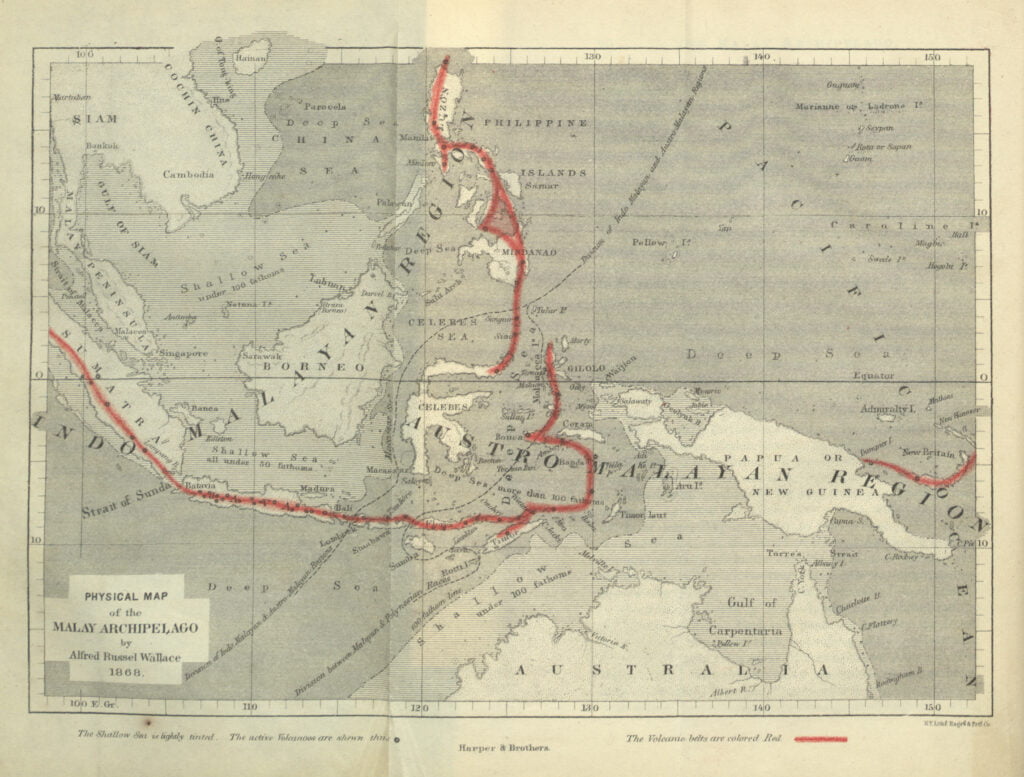 Physical Map of the Malay Archipelago by Alfred Russel Wallace, 1868