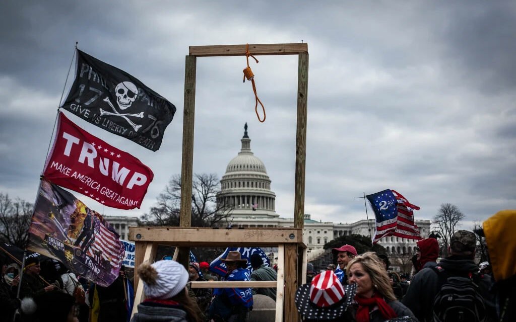 Trump supporters erected a noose prop near the US Capitol on January 06, 2021, and threatened to get then vice president Mike Pence.